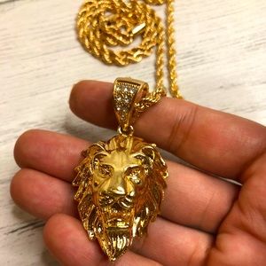 Gold Plated Lion Pendant w/ Chain